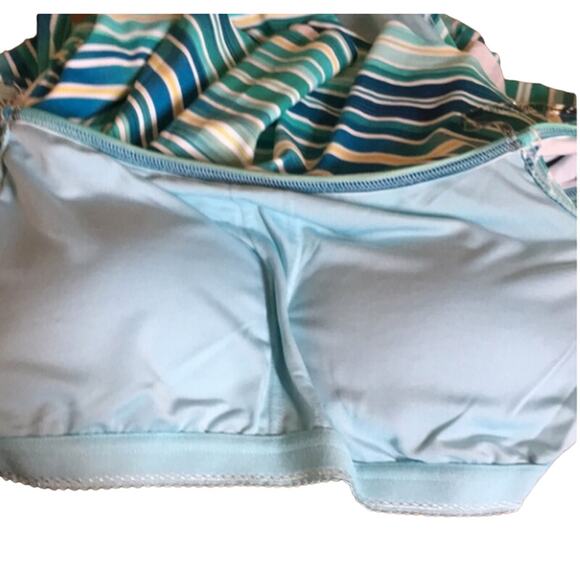 Vince Camuto Azure Blue Ruffle Off-the-Shoulder Striped One Piece Swimsuit 6 NWT - Picture 4 of 4